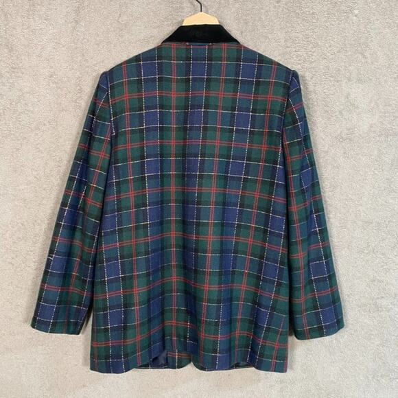 Vintage Sag Harbor Womens Tartan Plaid Wool Blend Blazer Size 14 Velvet Collar - Picture 4 of 9